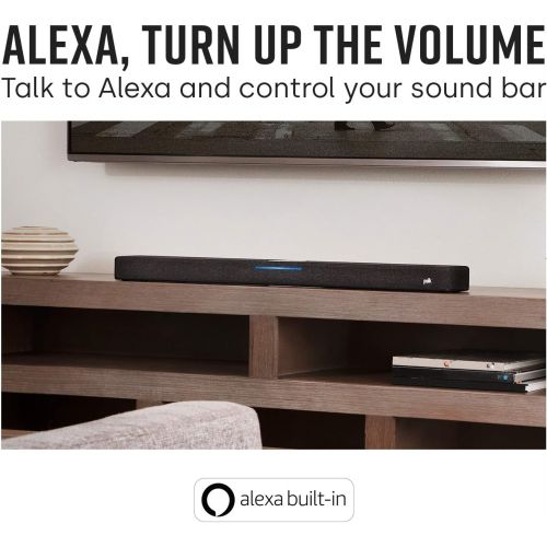  Polk Audio React Sound Bar, Dolby & DTS Virtual Surround Sound, Next Gen Alexa Voice Engine with Calling & Messaging Built-in, Expandable to 5.1 with Matching React Subwoofer & SR2