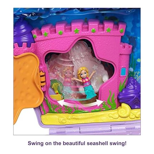  Polly Pocket Travel Toy with Micro Dolls & Accessories, Mermaid 2-in-1 Seashell Purse Playset (Amazon Exclusive)