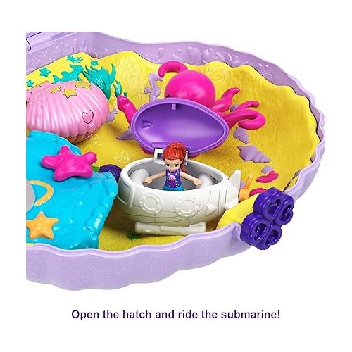  Polly Pocket Travel Toy with Micro Dolls & Accessories, Mermaid 2-in-1 Seashell Purse Playset (Amazon Exclusive)