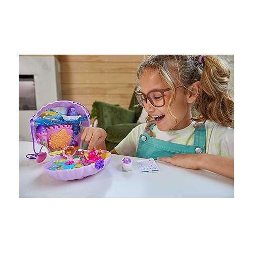  Polly Pocket Travel Toy with Micro Dolls & Accessories, Mermaid 2-in-1 Seashell Purse Playset (Amazon Exclusive)