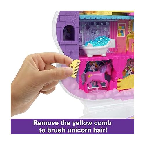  Polly Pocket 2-in-1 Travel Toy, Rainbow Unicorn Salon Styling Head with 2 Micro Dolls & 20+ Accessories