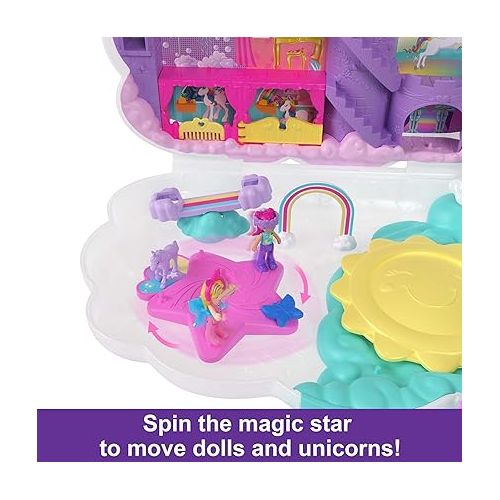  Polly Pocket 2-in-1 Travel Toy, Rainbow Unicorn Salon Styling Head with 2 Micro Dolls & 20+ Accessories