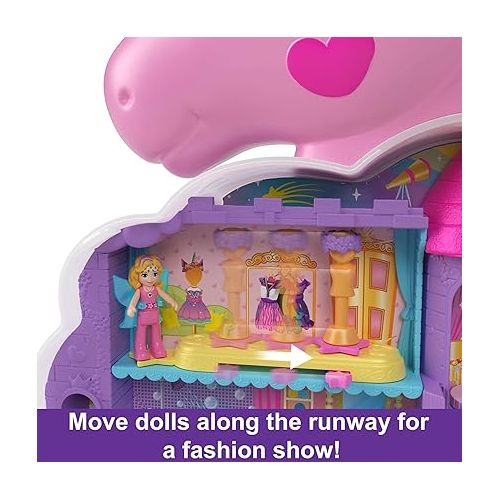  Polly Pocket 2-in-1 Travel Toy, Rainbow Unicorn Salon Styling Head with 2 Micro Dolls & 20+ Accessories