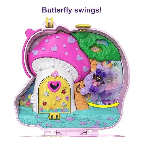  Polly Pocket Compact Playset, Unicorn Tea Party with 2 Micro Dolls & Accessories, Travel Toys with Surprise Reveals