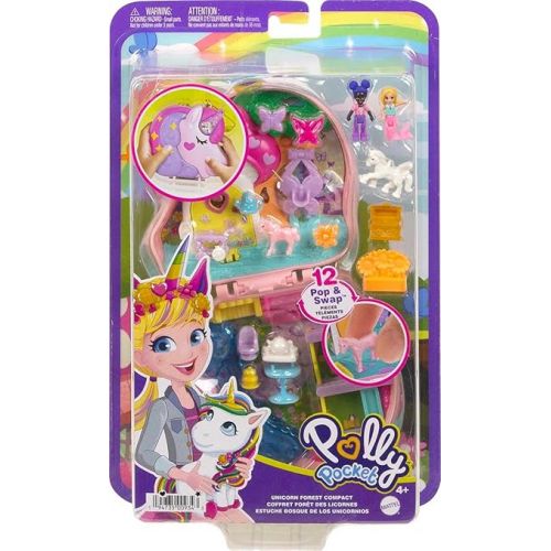  Polly Pocket Compact Playset, Unicorn Tea Party with 2 Micro Dolls & Accessories, Travel Toys with Surprise Reveals