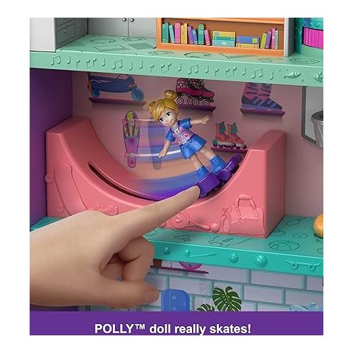  Polly Pocket Playset with 3 Micro Dolls, 1 Toy Car, Food and Shopping Accessories, Pollyville Mega Mall Toy