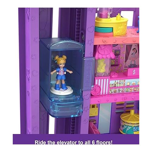  Polly Pocket Playset with 3 Micro Dolls, 1 Toy Car, Food and Shopping Accessories, Pollyville Mega Mall Toy
