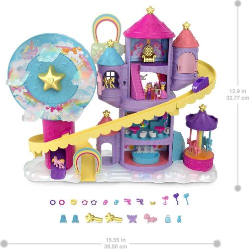 마텔 ?Polly Pocket Rainbow Funland Theme Park, 3 Rides, 7 Play Areas, Polly and Shani Dolls, 2 Unicorns & 25 Surprise Accessories (30 Total Play Pieces), Dispensing Feature for Surprise