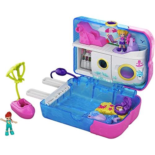  Polly Pocket Pocket World Sweet Sails Cruise Ship Compact with Fun Reveals, Micro Polly and Lila Dolls and Jet Ski Accessory, for Ages 4 and Up [Amazon Exclusive]