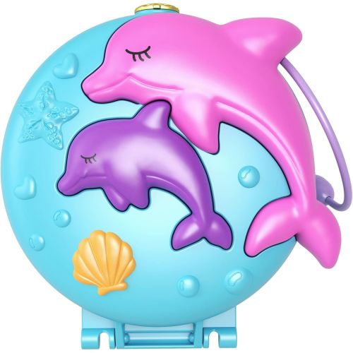  Polly Pocket Dolphin Beach Compact, Beach-Adventure Theme with Micro Polly & Mermaid Doll, 5 Reveals & 12 Accessories, Pop & Swap Feature, Great Gift for Ages 4 Years Old & Up , Bl