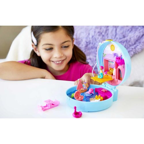  Polly Pocket Dolphin Beach Compact, Beach-Adventure Theme with Micro Polly & Mermaid Doll, 5 Reveals & 12 Accessories, Pop & Swap Feature, Great Gift for Ages 4 Years Old & Up , Bl