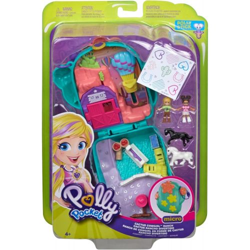  Polly Pocket Pocket World Cactus Cowgirl Ranch Compact with Fun Reveals, Micro Polly and Shani Dolls, 2 Horse Figures and Sticker Sheet for Ages 4 and Up [Amazon Exclusive]