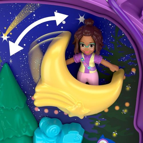  Polly Pocket Pocket World Owlnite Campsite Compact with Fun Reveals, Micro Polly and Shani Dolls, Boat and Sticker Sheet for Ages 4 and Up [Amazon Exclusive]