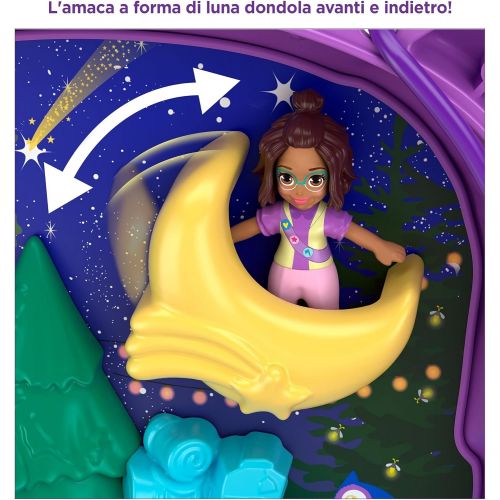  Polly Pocket Pocket World Owlnite Campsite Compact with Fun Reveals, Micro Polly and Shani Dolls, Boat and Sticker Sheet for Ages 4 and Up [Amazon Exclusive]