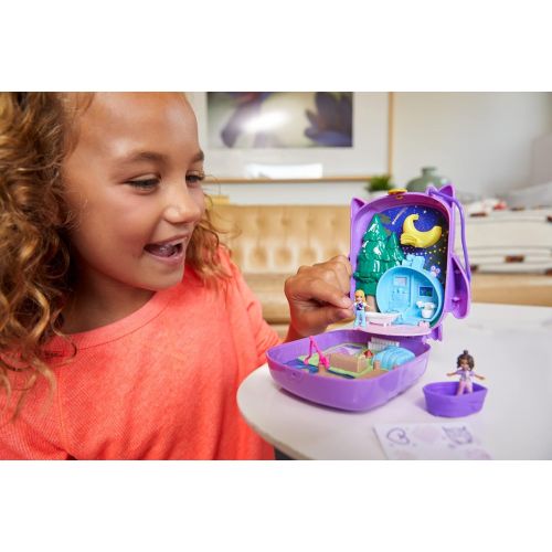  Polly Pocket Pocket World Owlnite Campsite Compact with Fun Reveals, Micro Polly and Shani Dolls, Boat and Sticker Sheet for Ages 4 and Up [Amazon Exclusive]