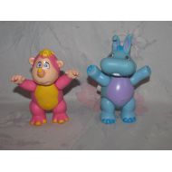 Pollypocketplus Vintage Hasbro/Disney Wuzzles PVC Figures - Pink Rhinokey & Blue Hoppopotamus Poseables - Articulated 3.75 Tall Toys - Paint Wear