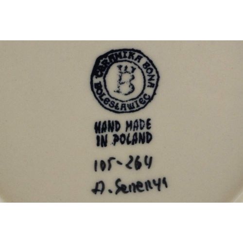  Polmedia Polish Pottery Polish Pottery 9-inch Pasta Bowl (Blue Poppies Theme) + Certificate of Authenticity