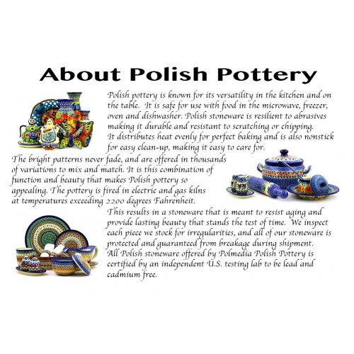  Polmedia Polish Pottery Polish Pottery 9-inch Pasta Bowl (Blue Poppies Theme) + Certificate of Authenticity