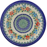 Polmedia Polish Pottery Polish Pottery 9-inch Pasta Bowl (Red Cornflower And Blue Butterflies Theme) Signature UNIKAT + Certificate of Authenticity