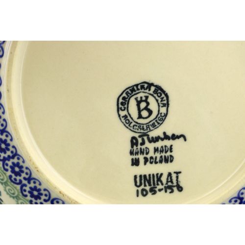  Polmedia Polish Pottery Polish Pottery 9-inch Pasta Bowl (Red Cornflower And Blue Butterflies Theme) Signature UNIKAT + Certificate of Authenticity