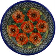 Polmedia Polish Pottery Polish Pottery 9-inch Pasta Bowl (Fiery Poppies Theme) Signature UNIKAT + Certificate of Authenticity