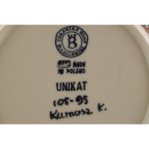  Polmedia Polish Pottery Polish Pottery 9-inch Pasta Bowl (Fiery Poppies Theme) Signature UNIKAT + Certificate of Authenticity