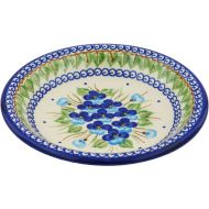 Polmedia Polish Pottery Polish Pottery 9-inch Pasta Bowl (Blue Pansy Theme) + Certificate of Authenticity