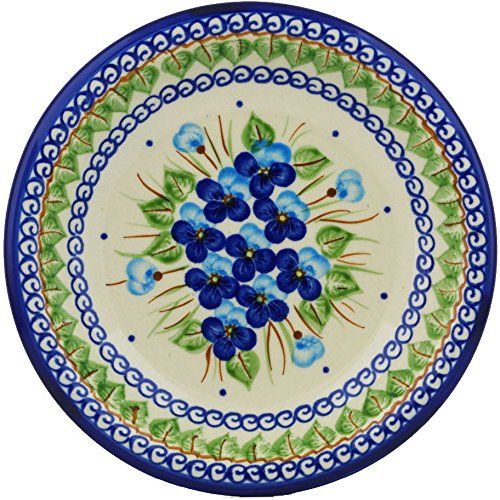  Polmedia Polish Pottery Polish Pottery 9-inch Pasta Bowl (Blue Pansy Theme) + Certificate of Authenticity