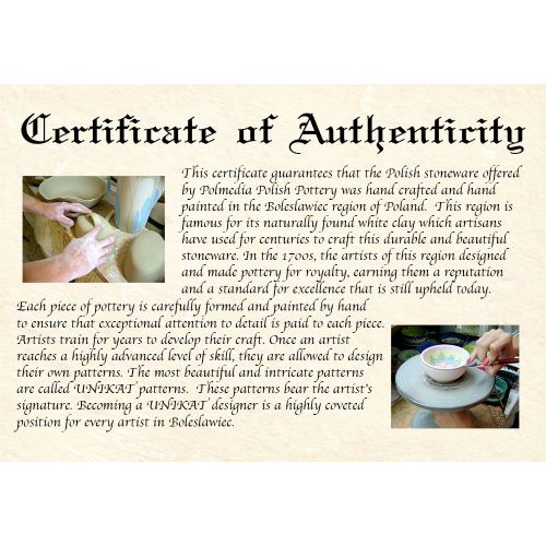  Polmedia Polish Pottery Polish Pottery 9-inch Pasta Bowl (Blue Pansy Theme) + Certificate of Authenticity