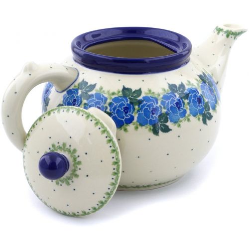  Polmedia Polish Pottery Polish Pottery 5 cups Tea or Coffee Pot made by Ceramika Artystyczna (Blue Garland Theme) + Certificate of Authenticity