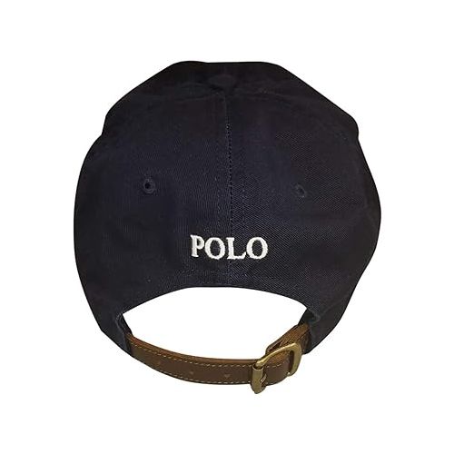 폴로랄프로렌 Polo Ralph Lauren Men`s Leather Strap Embroidered Chino Baseball Cap (One Size, Navy (Multi Pony))