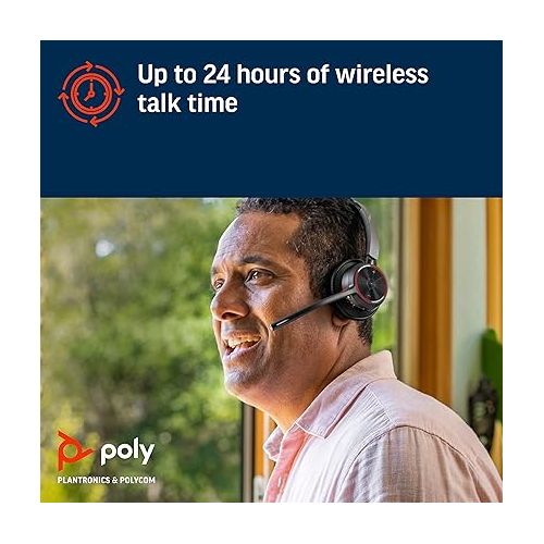  Poly - Voyager 4320 UC Wireless Headset + Charge Stand (Plantronics) - Headphones with Boom Mic - Connect to PC/Mac via USB-A Bluetooth Adapter, Cell Phone via Bluetooth - Works with Teams, Zoom &More