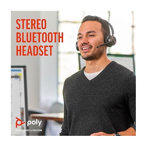  Poly - Voyager 4320 UC Wireless Headset + Charge Stand (Plantronics) - Headphones with Boom Mic - Connect to PC/Mac via USB-A Bluetooth Adapter, Cell Phone via Bluetooth - Works with Teams, Zoom &More