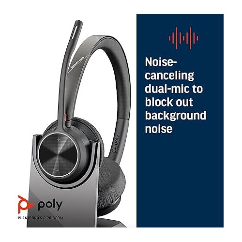  Poly - Voyager 4320 UC Wireless Headset + Charge Stand (Plantronics) - Headphones with Boom Mic - Connect to PC/Mac via USB-A Bluetooth Adapter, Cell Phone via Bluetooth - Works with Teams, Zoom &More