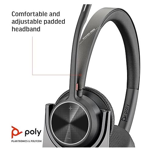  Poly - Voyager 4320 UC Wireless Headset + Charge Stand (Plantronics) - Headphones with Boom Mic - Connect to PC/Mac via USB-A Bluetooth Adapter, Cell Phone via Bluetooth - Works with Teams, Zoom &More