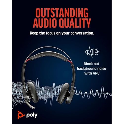  Poly Voyager Focus UC Wireless Headset for Computer w/Charge Stand (Plantronics) - Active Noise Canceling (ANC) - Connect PC/Mac/Mobile via Bluetooth - Works w/Microsoft Teams, Zoom -Amazon Exclusive