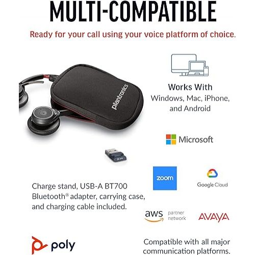  Poly Voyager Focus UC Wireless Headset for Computer w/Charge Stand (Plantronics) - Active Noise Canceling (ANC) - Connect PC/Mac/Mobile via Bluetooth - Works w/Microsoft Teams, Zoom -Amazon Exclusive
