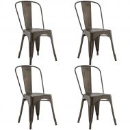 Poly COSTWAY 4 Set of 4 Tolix Style Metal Stackable Industrial Vintage Chic High Back Indoor Outdoor Dining Bistro Cafe Kitchen Side Chair (Copper)