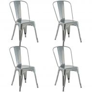 Poly COSTWAY 4 Set of 4 Tolix Style Metal Stackable Industrial Vintage Chic High Back Indoor Outdoor Dining Bistro Cafe Kitchen Side Chair (Silver)
