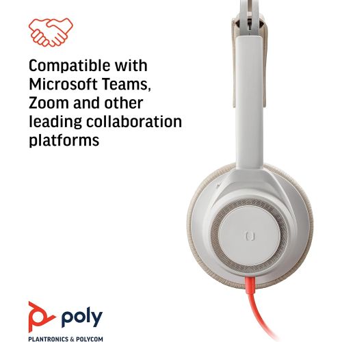  Poly (Plantronics + Polycom) Poly Blackwire 7225 Wired USB A Headset (Plantronics) White Dual Ear (Stereo) Computer Headset Connect to PC/Mac via USB A Active Noise Canceling Works with Teams, Zoom