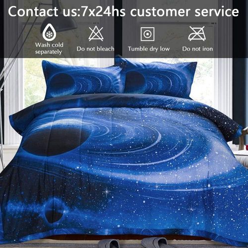  [아마존베스트]PomCo Galaxy Comforter Twin (68x88 Inch), 2Pcs(1 Galaxy Comforter & 1 Pillowcases) 3D Space Outer Sky Microfiber Bedding Set, Blue Universe Galaxy Comforter Set for Boy Girl Teen K