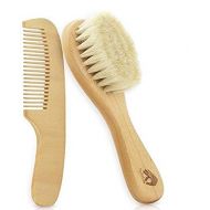 [아마존베스트]Natural Soft Newborn Baby Brush Set  Goat Hair Bristles with Eco-Friendly Wood Handle | Wooden Infant Cutie Comb by PomPerfect