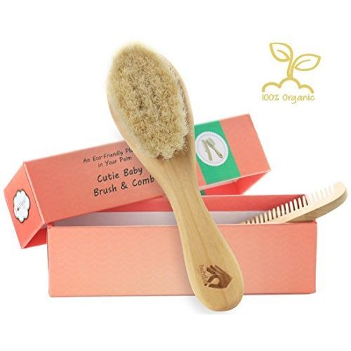  [아마존베스트]Natural Soft Newborn Baby Brush Set  Goat Hair Bristles with Eco-Friendly Wood Handle | Wooden Infant Cutie Comb by PomPerfect