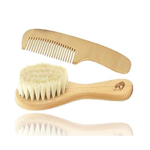  [아마존베스트]Natural Soft Newborn Baby Brush Set  Goat Hair Bristles with Eco-Friendly Wood Handle | Wooden Infant Cutie Comb by PomPerfect