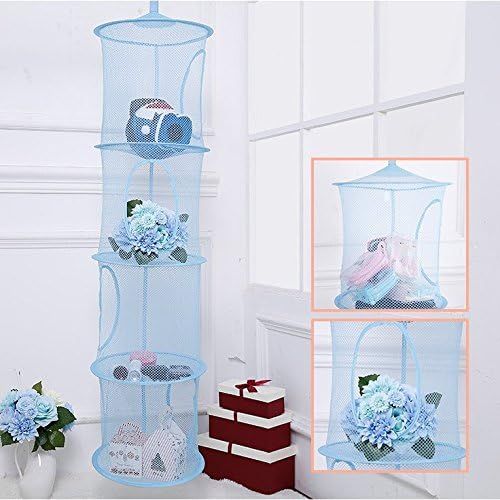  Pomeat Hanging Mesh Space Saver Bags Organizer 4 Compartments, Mesh Hanging Storage Organizer Toy Storage Space Saver Bags for Kid Room, Blue