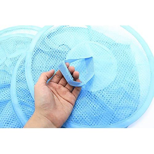  Pomeat Hanging Mesh Space Saver Bags Organizer 4 Compartments, Mesh Hanging Storage Organizer Toy Storage Space Saver Bags for Kid Room, Blue