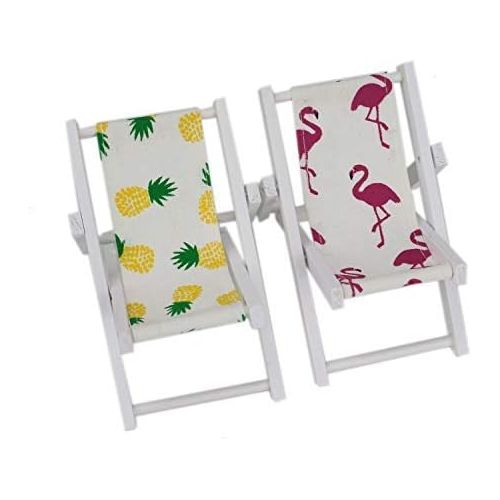  Pomeat 2 PCS Mini Wooden Beach Chair Cell Phone Holder Longue Deck Chair for Craft Dollhouse Accessories