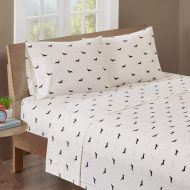 Pomlia 4 Piece Girls Doggy Dachshund Bold Black Sheet Queen Set, Ivory White Color Allover Animal Pattern Jungle Zoo Kids Bedding For Bedroom Modern Unique Casual Teen Safari African Them