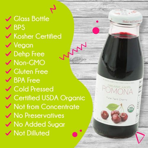  Pomona Organic POMONA Pure Tart Cherry Juice, 8.4 Ounce Bottle (Pack of 12), Cold Pressed Organic Juice,...