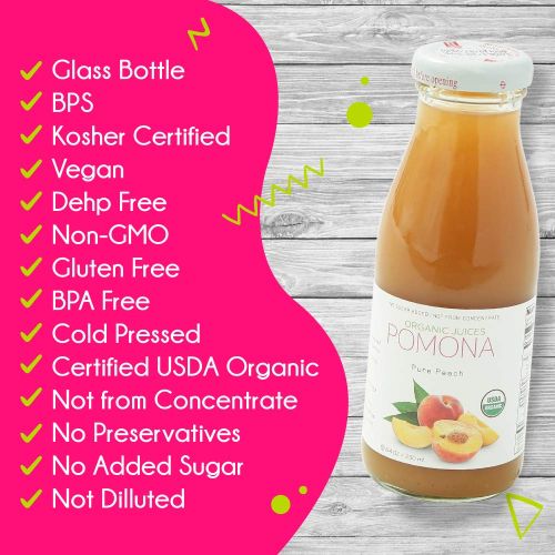  Pomona Organic POMONA Pure Peach Juice, 8.4 Ounce Bottle (Pack of 12), Cold Pressed Organic Juice, Non-GMO,...